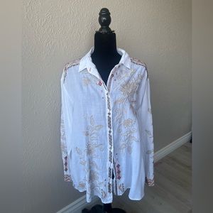 Johnny Was Workshop button down with hand stitched designs